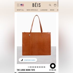 Beis The Large Work Tote Brown new without tags